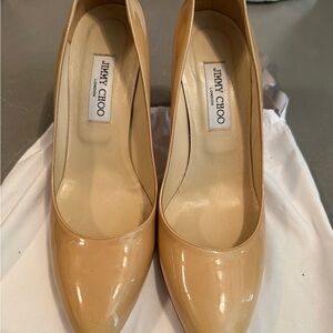 Jimmy Choo Romy 85mm Patent Leather Khaki Nude Classic Heels